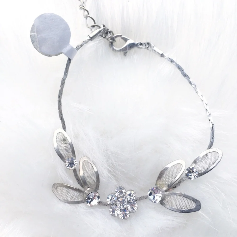 FLORAL Silver Pave Rhinestone Fashion Bracelet